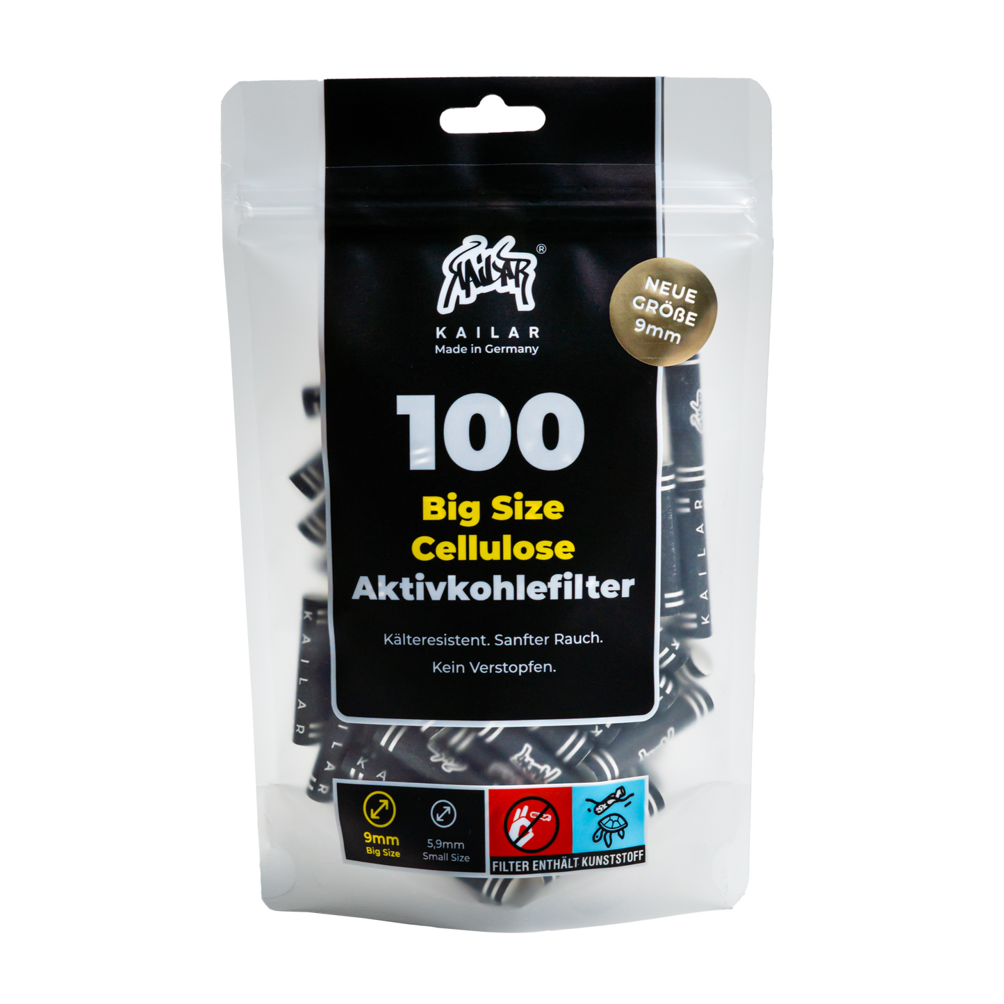 100 BIG SIZE (9mm) Cellulose Aktivkohlefilter